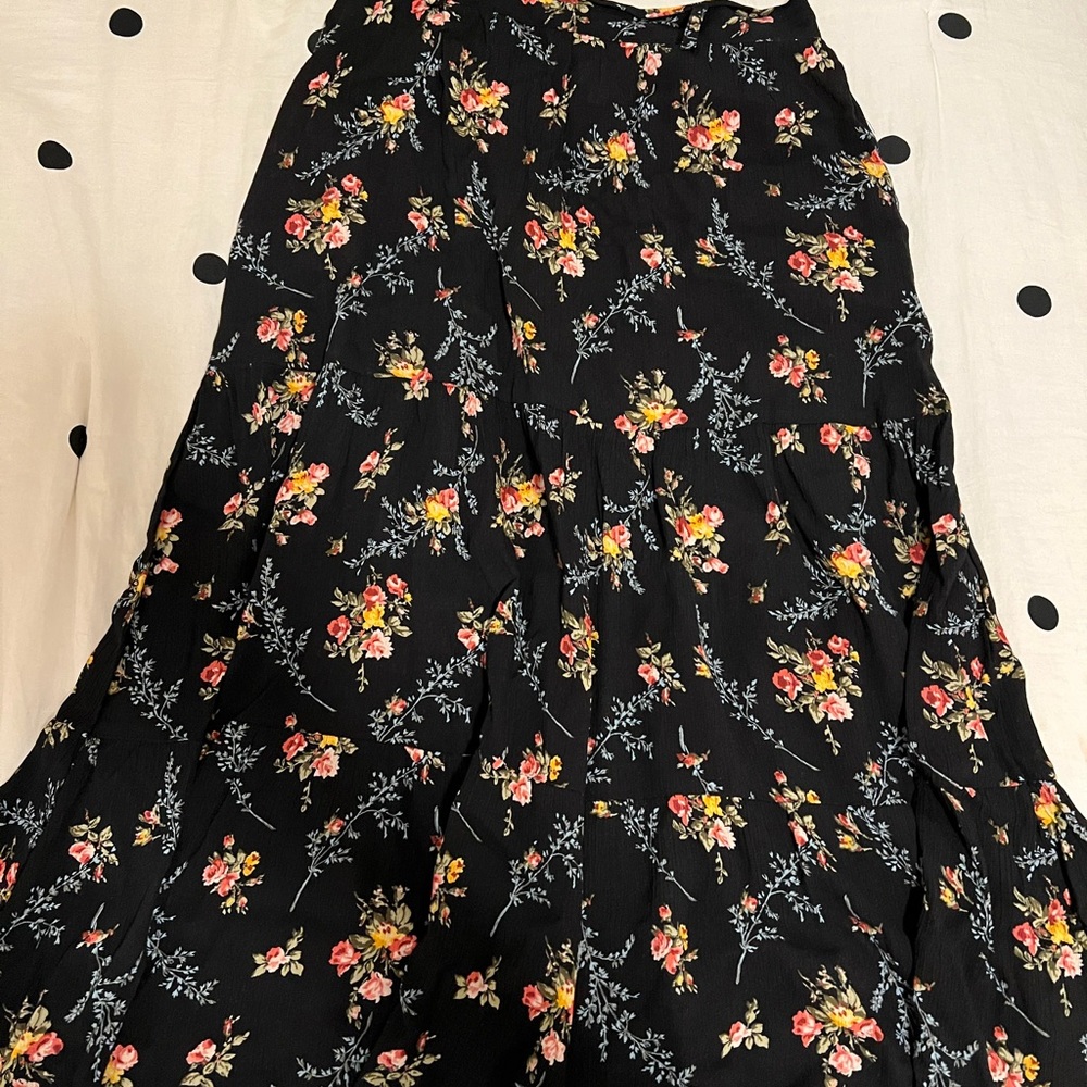 Black floral skirt. Calf length